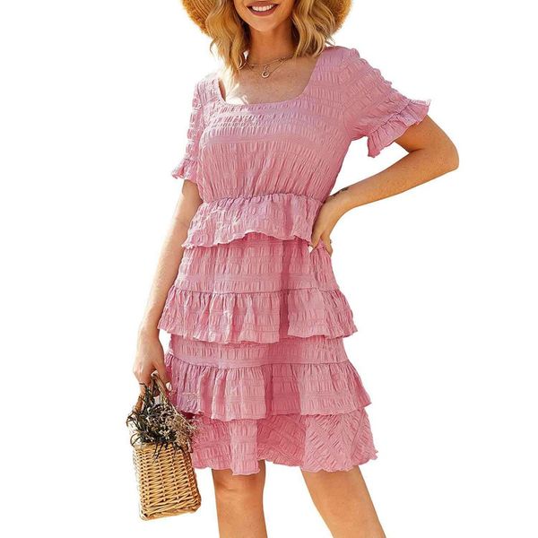 

summer dresses for women party collar retro solid color cake skirt, Black;gray