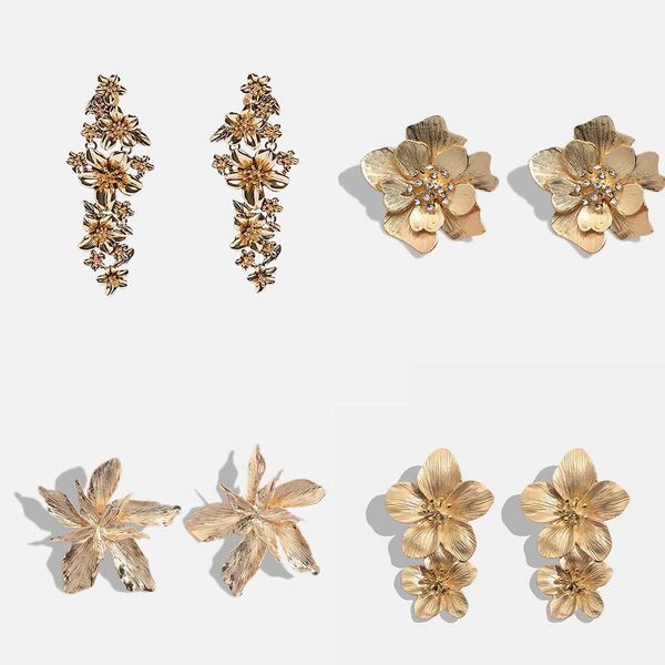 

flatfoosie 2019 vintage flowers dangle earrings for women bohemian fringed drop earring gold silver color shiny za metal jewelry