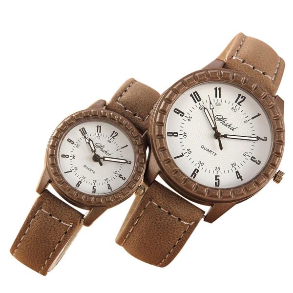 

2 pcs vintage leisure imitation wood pair watches men women lovers couple quartz wristwatch, Slivery;brown