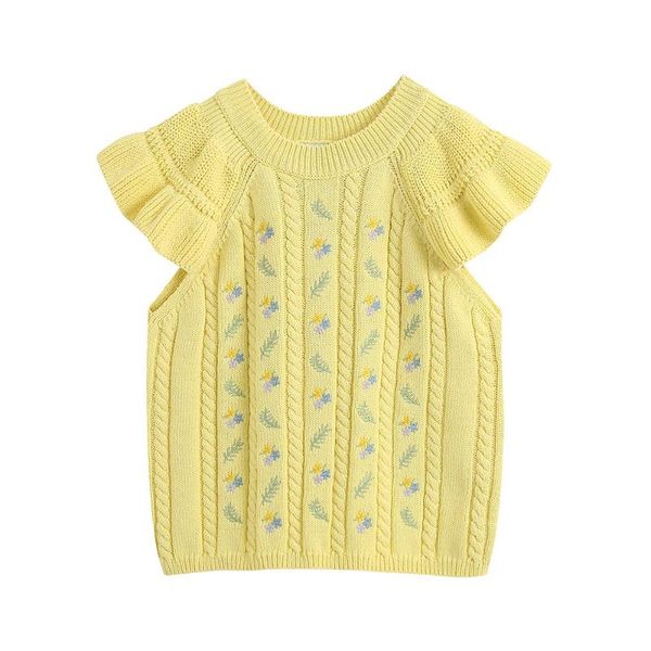 

women's sweaters 2021 summer round neck lotus leaf sleeve wild thin flower embroidery knitted sweater, White;black