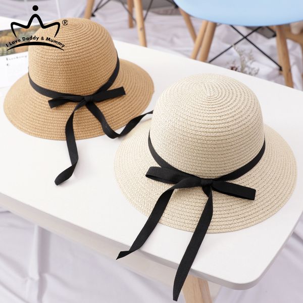 

summer straw hat children big wide brim bowknot beach hat kids girls outdoor foldable panama sun cap, Yellow