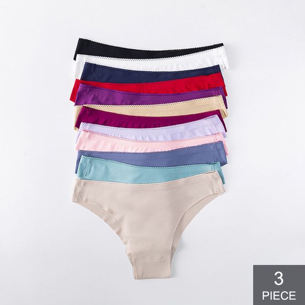 

3pcs/pack panties woman underwear lingerie seamless female g-string thongs ice silk tanga low-rise ropa interior femenina, Black;pink