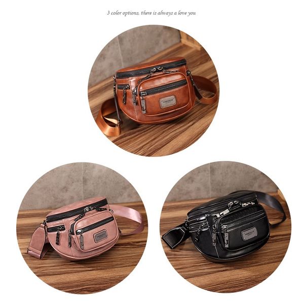 

korean version of the 2020 summer new popular chest bag oil wax crossbody multi pocket female bag