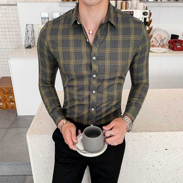 

british style autumn winter shirt men classic fashion plaid shirts men long sleeve casual men's social shirts slim fit tuxedo, White;black