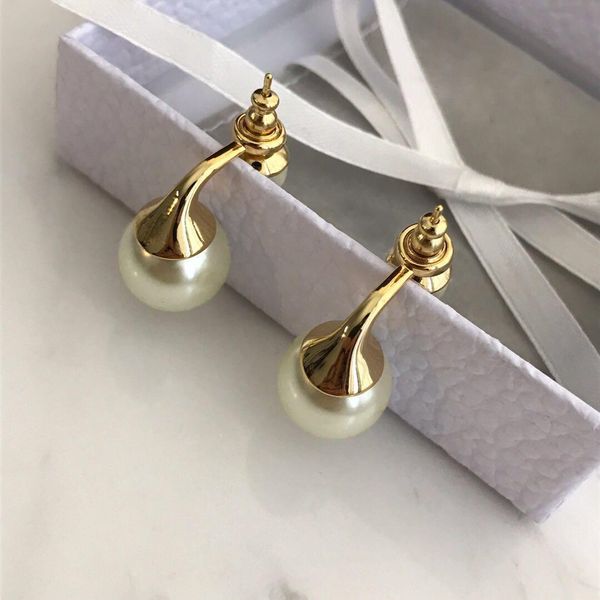

with box fashion brand have stamps pearl designer earrings for lady women party wedding lovers gift engagement luxury jewelry for bride hb04, Golden;silver