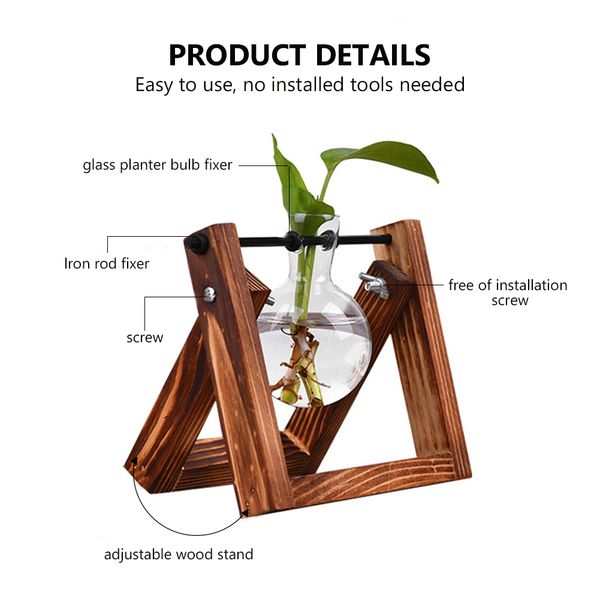 

creative wooden stand glass terrarium container hydroponics planter flower pot tabletop vase diy home office wedding decor