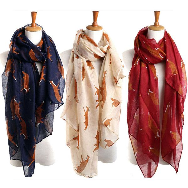 

2019 new fashion women's fox print kitten scarf shawl long scarf girls long scarf wrap, Blue;gray