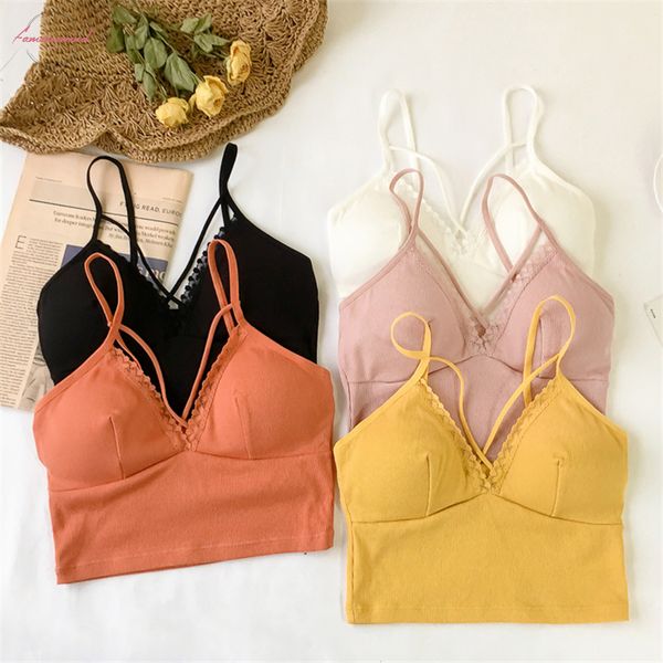 

women camis halter women camisole 2020 crop sleeveless slim low chest lace roupas femininas pink yellow, White