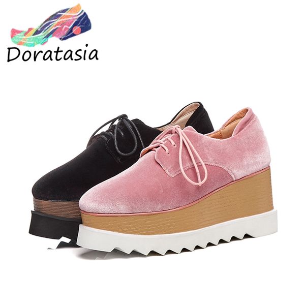 

big size 33-42 ladies wedges lace up flat platform shoes woman casual soft autumn spring flats shoes sneakers, Black