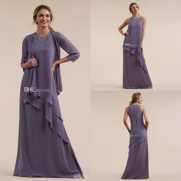 

lavender 2019 mew mother of the bride dresses with jacket beading jewel collar tiered formal gown chiffon wedding guest dress evening gowns, Black;red