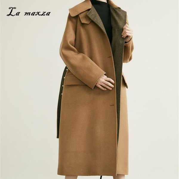 

woman coats winter wool long coat 2018 vintage fashion korean office ladies coats high quality, Black
