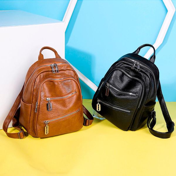 

pu leather female backpack fashion women's rucksack zipper solid color female backpack women school bag travel bag #15