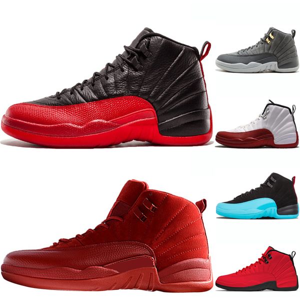 

12 12s Basketball Shoes for men Gym red flu game the master taxi Flu Game Dark grey Vachetta mens sports sneakers 40-47