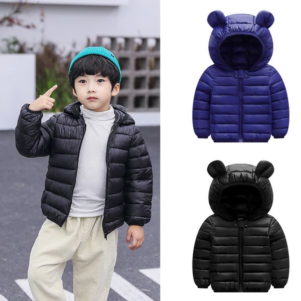 

chamsgen chlidren boys girl coat autumn winter jackets toddler kids zip thick ears snow hoodie coat clothes outwear 19august12, Blue;gray