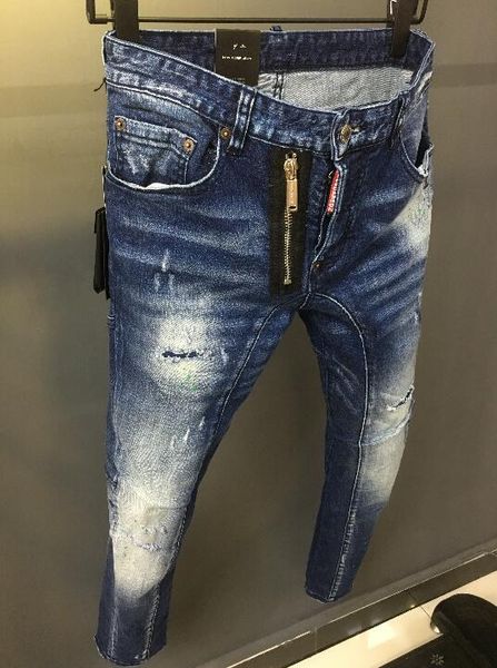 

новые поступления мужские джинсы дизайнер мода повседневная твердая классический байкер тощий denim брюки брюки hip hop синий мужские джинсы, Blue