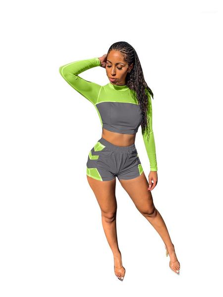 

sports suits crew neck long sleeve short pants night club style fashion clothing summer womens reflective, Gray
