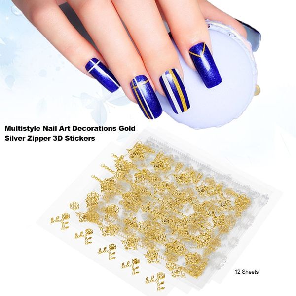 Adesivi 3d con cerniera sier oro trasferimento retrò decorazioni manicure decorazioni in gelo punte per gelsol