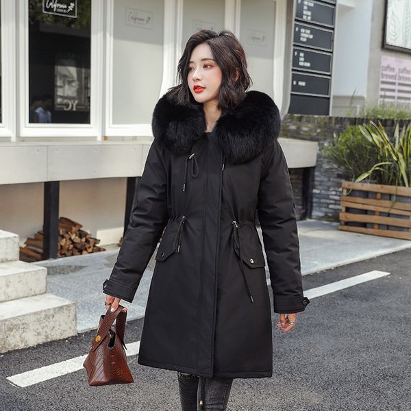 

2019 winter new large fur collar cotton coat women korean lamb hair inner village parka loose thick fashion warm jacket w223, Black