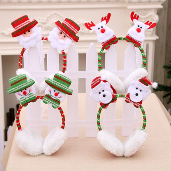 

cute christmas santa snowman elk plush earmuffs for children kids gift winter warm headband xmas party decor new year headwear
