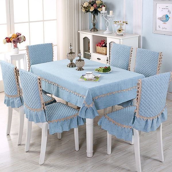 

2/8/13pcs blue pastoral tablecloth for dining room kitchen decor quality breathable chair cover mat rectangle table cloth cover