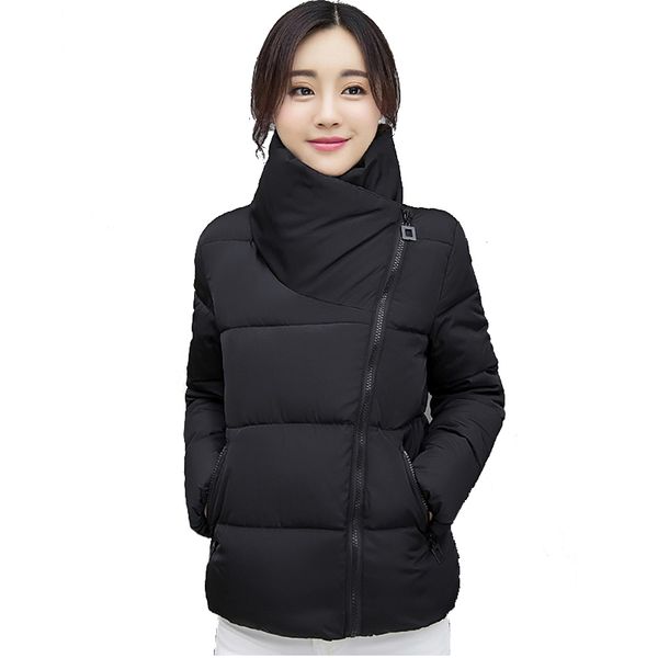 

2019 new fashion winter jacket women stand collar solid color short female coat parka outwear for women jaqueta feminina inverno, Black
