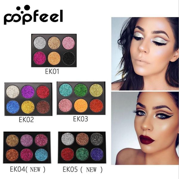 NEUE POPFEEL 6-Farben-Make-up-Glitzer-Lidschatten-Palette, metallische Make-up-Palette, wasserdicht, erhellt Augen, Glühen, Schimmerpigmente, 5 Stile, DHL-frei