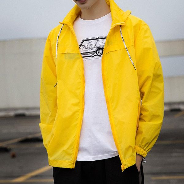 

мужская куртка тонкий сплошной цвет куртка 2020 лето новое пальто с капюшоном солнцезащитный крем одежда сплошной цвет большой размер мужско, Black;brown