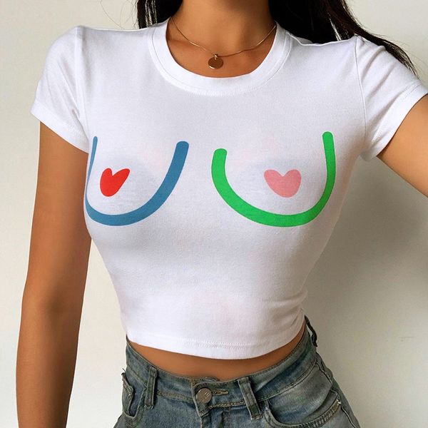 

summer t-shirts cute printed cropped summer clothes for women tee shirts casual t-shirts, White