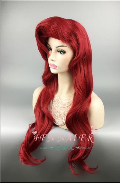 Jujube Red Front Turning Small Mermaid Deep Red Long Curly Hair