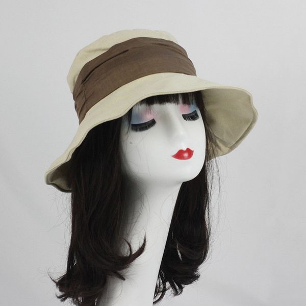 

cotton linen bucket hats for women pleated sun hat soft basin hats girls fashion outdoor accessories supply manufacturers, Blue;gray