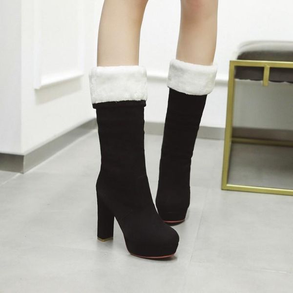 

winter boots women snow knee high heel fashion red black shoes 2019 slip-on nubuck long ladies womens size 42 10 platform solid