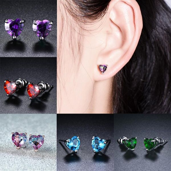 

female black/green/red/white stud earrings fashion silver color small heart earrings for women vintage wedding jewelry, Golden;silver