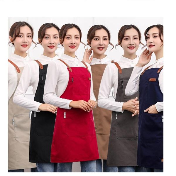 

aprons woman work apron home kitchen chef restaurant cooking baking dress canvas with pockets custom drop-