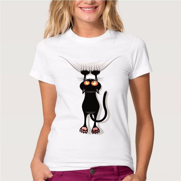 

lpdee women's naughty black cat street versatile short-sleeved popular women's naughty black cat street t-shirt versatile short-sl, White