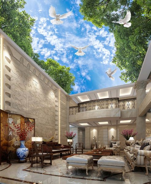 

green leaves blue sky ceiling mural 3d ceiling murals wallpaper