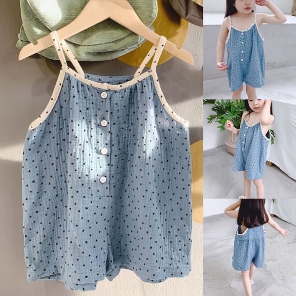 

sleeveless jumpsuit for little girls children's suspender clothes jumpsuit t-shirt pants clothes 2-7 years old, Blue