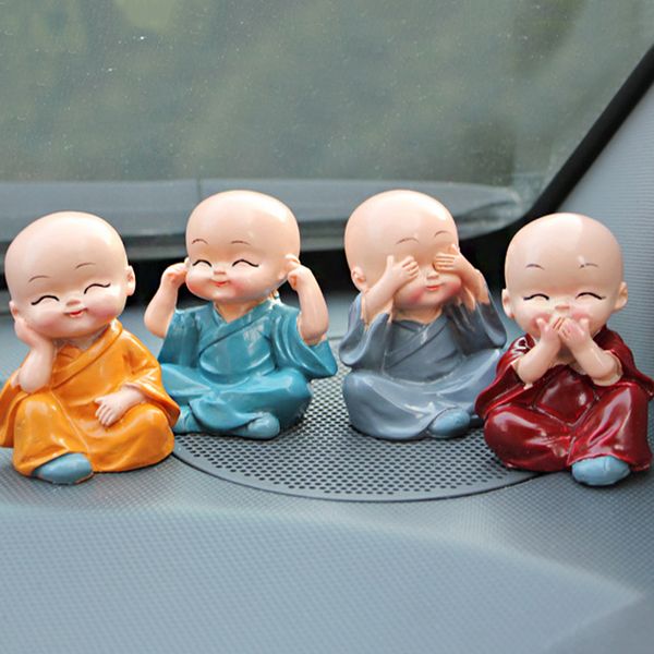 

jetting 4pcs/set little monks small ornaments lovely car interior accessories doll creative maitreya resin giftsnew