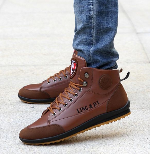 

male lace up warm ankle boots men pu leather boots winter shoes fashion men brithsh shoes botas hombre bota masculina, Black