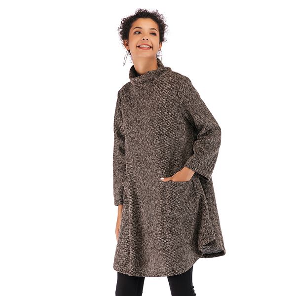 

2019 autumn long sweater women loose long sweaters dress women cloak pullover knitted sweater ladies knitted dress for, Black