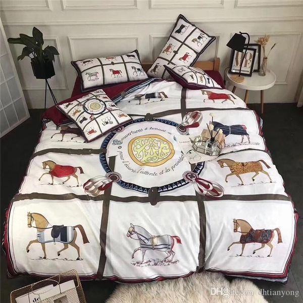 

grid design many horses duvet cover set print 6pcs sheet summer spring european style new bedding supplies for men and women