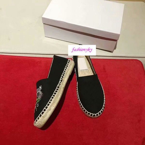 

новые salecouple обувь с tiger head одиночные обувь вышитые соломы обувь, Black