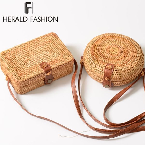 

herald fashion women summer rattan bag round straw bagshandmade woven beach cross body bag circle bohemia handbag bali box y190606