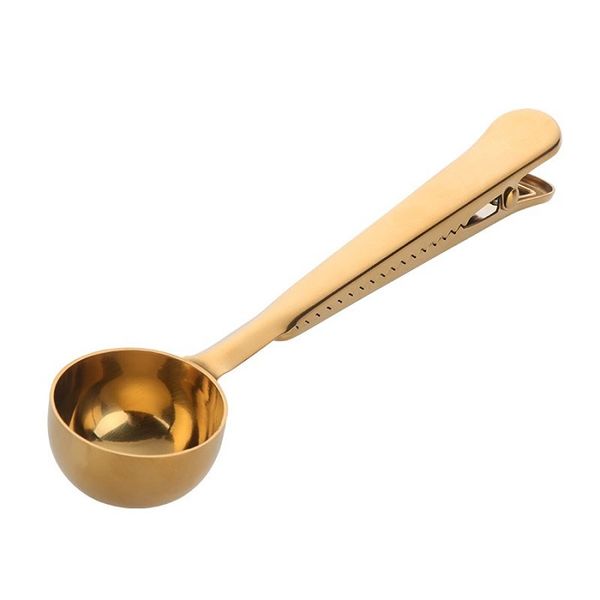 

Quality tainle teel ground coffee poon golden mea uring coop poon with bag eal clip