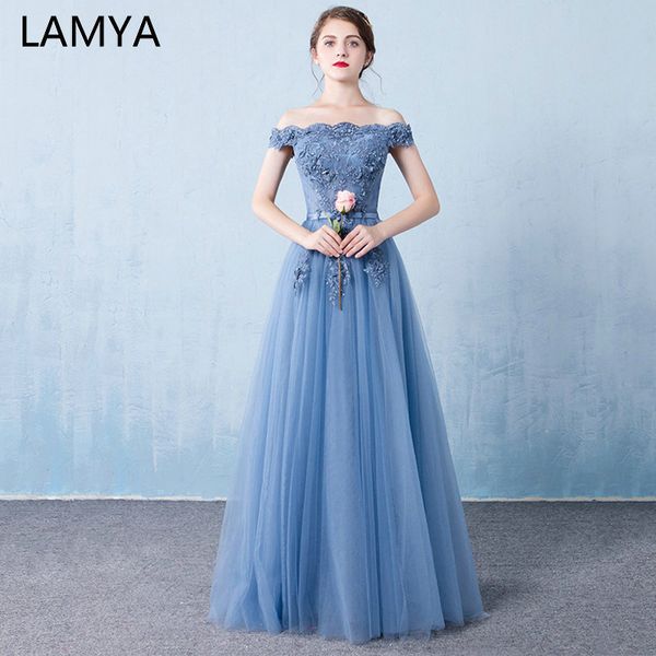 

lamya floor length lace formal evening dresses beading boat neck party dress vintage blue a line prom gown 2019 vestido de festa, White;black