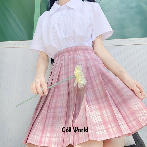 

teenage mind] girl's summer high waist pleated skirts plaid skirts women dress for jk school uniform students cloths, White