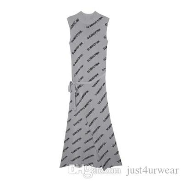 

women fashion letter print dresses summer breathable slim female sleeveless dresses split fashion dresses