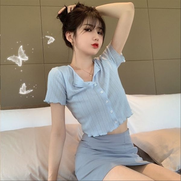 

2020 single-breasted short hollowed-out knitted cardigan women's summer thin slim french navel fashion 2020 single-breasted short hollo, White