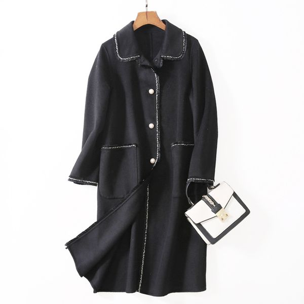 

autumn and winter 2019 korean fashion plus size loose new long black double-sided wool coat women warm woolen jacket overcoat