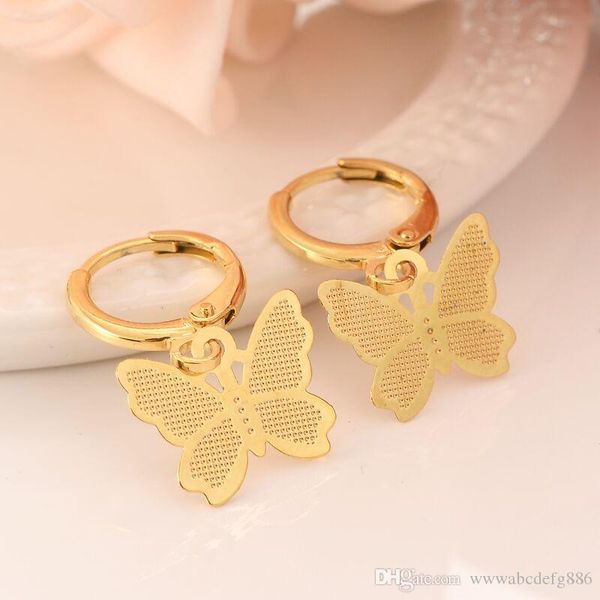 

skytalenbao brand 18 k solid fine yellow gold gf luxury butterfly charm earring fashion gold women girl jewelry gift pretty, Silver