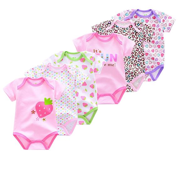

new summer baby bodysuits short sleeve baby boy's newborn overall cotton infant baby girl jumpsuit newborn clothes 6pcs/lot, White